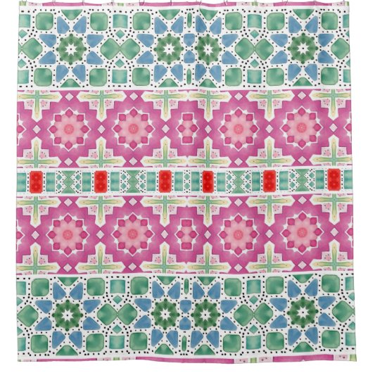 Boheems bloemmozaïekontwerp met Waterverf mozaïek Douchegordijn (Voorkant)