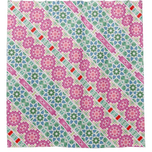 Boheems bloemmozaïekontwerp met Waterverf mozaïek Douchegordijn (Voorkant)