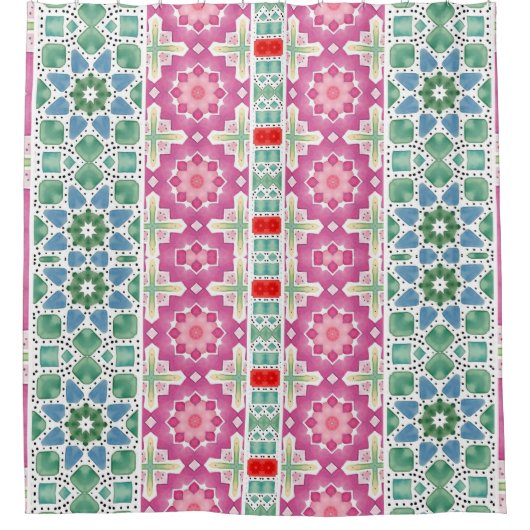 Boheems bloemmozaïekontwerp met Waterverf mozaïek Douchegordijn (Voorkant)