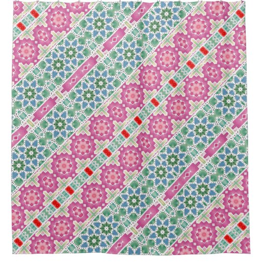 Boheems bloemmozaïekontwerp met Waterverf mozaïek Douchegordijn (Voorkant)