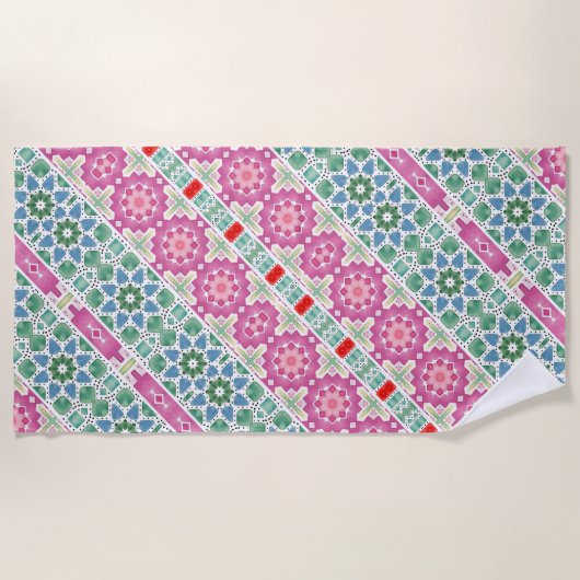 Boheems bloemmozaïekontwerp met Waterverf mozaïek Strandlaken (Voorkant)