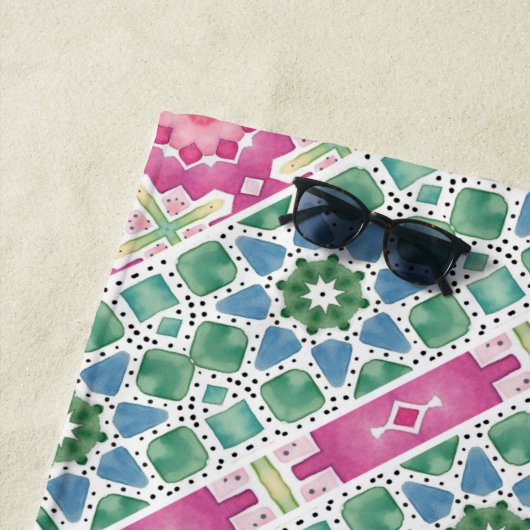 Boheems bloemmozaïekontwerp met Waterverf mozaïek Strandlaken (In situ)