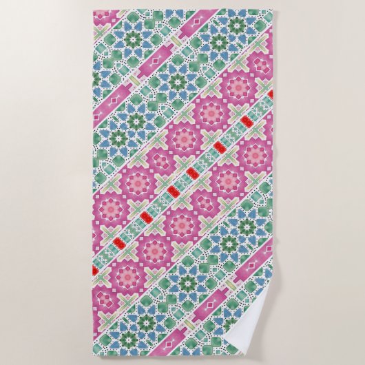 Boheems bloemmozaïekontwerp met Waterverf mozaïek Strandlaken (Voorkant)