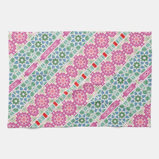 Boheems bloemmozaïekontwerp met Waterverf mozaïek Theedoek (Horizontaal)