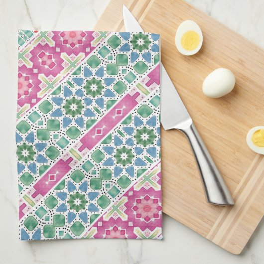 Boheems bloemmozaïekontwerp met Waterverf mozaïek Theedoek (Quarter Fold)