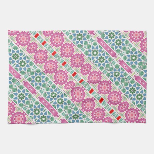 Boheems bloemmozaïekontwerp met Waterverf mozaïek Theedoek (Horizontaal)