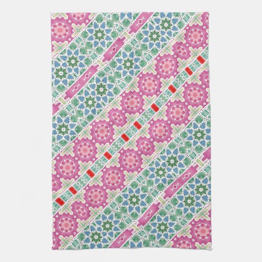 Boheems bloemmozaïekontwerp met Waterverf mozaïek Theedoek (Verticaal)