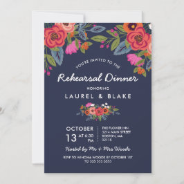 Boheems boeket - Navy Blue repetitie diner Kaart