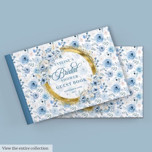 Boheems Bord Blauw Goud Glitter Floral Gastboek Gastenboek