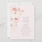 Boheems Bord Roze Rozen Bruiloft Uitnodiging (Voorkant)