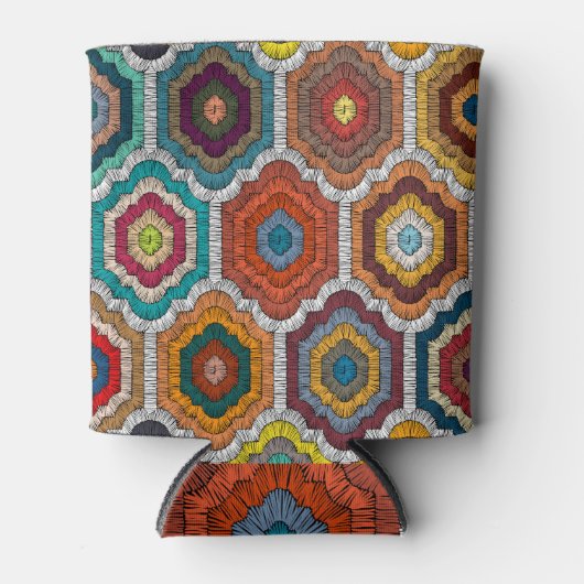 Boheems borduurwerk: Geometrische patchwork Blikjeskoeler (Voorkant)