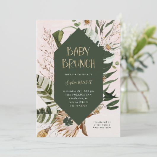 Boheems botanisch gras en pampagras | Baby Brunch Kaart (Staand voorkant)