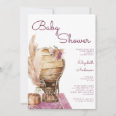 Boheems Bourgondisch Pampas Boho Baby shower Kaart (Voorkant)