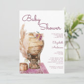 Boheems Bourgondisch Pampas Boho Baby shower Kaart (Staand voorkant)