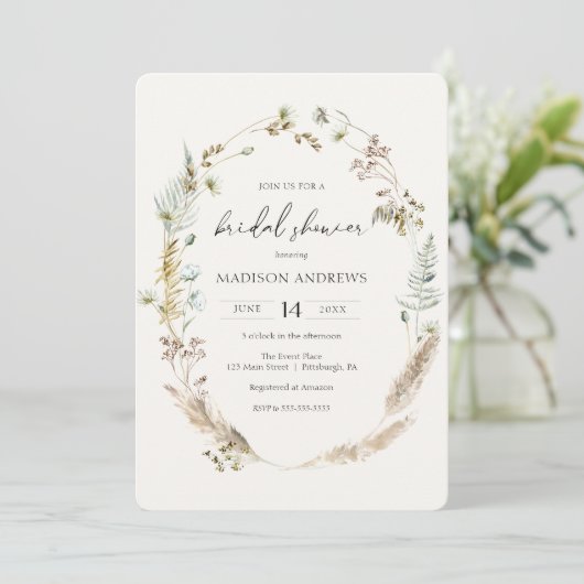 Boheems gedroogd boeket blauw Vrijgezellenfeest Kaart (Staand voorkant)