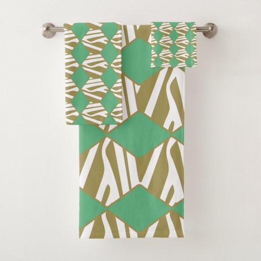 Boheems geometrisch wit, beige & turquoise bad handdoek (Insitu)