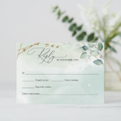 Boheems groen folaige goud geometrisch Lijst RSVP Kaartje (Staand voorkant)