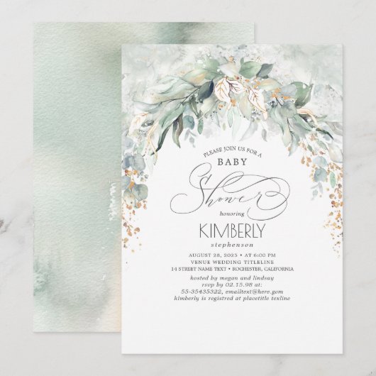 Boheems groen Romantisch Zomer Baby shower Kaart (Voorkant / Achterkant)