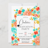 Boheems helderblauw oranje bloemig afstuderen kaart (Voorkant)