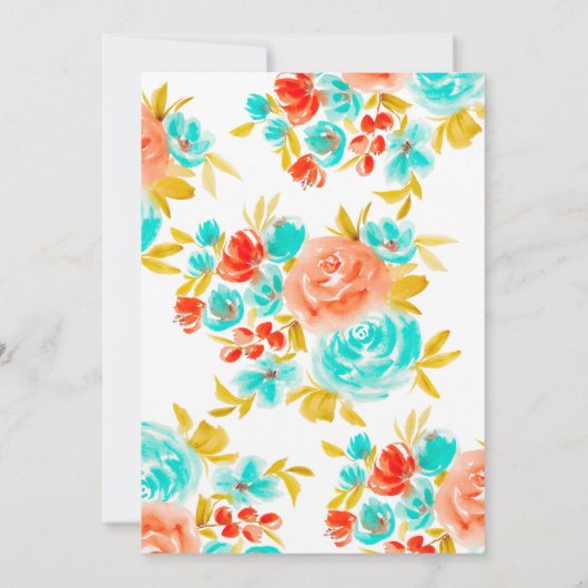 Boheems helderblauw oranje bloemig afstuderen kaart (Achterkant)