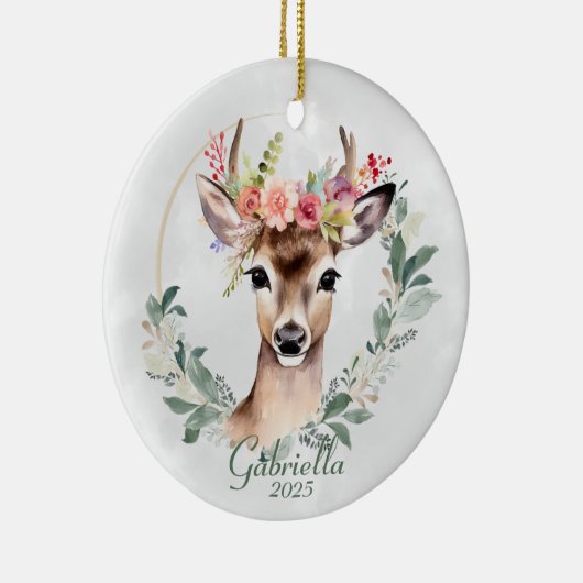 Boheems hert met bloemkroon keramisch ornament (Rechts)