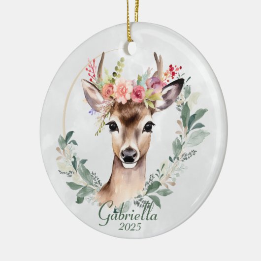 Boheems hert met bloemkroon keramisch ornament (Links)