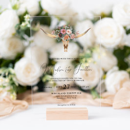 Boheems land Style Floral Bull Skull Weddenschap Acryl Uitnodigingen