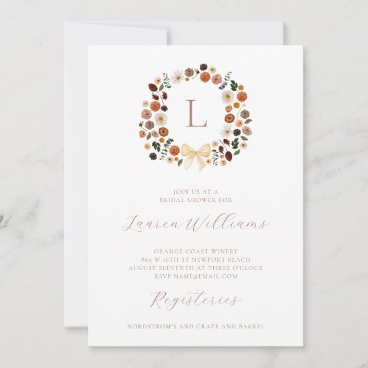 Boheems Monogram Elegant Bloemen Vrijgezellenfeest Kaart (Voorkant)