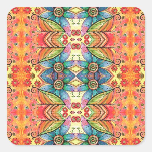 Boheems ontwerp kleurrijk patroon vierkante sticker (Voorkant)