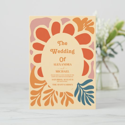 Boheems Retro Casual Bruiloft Kaart (Staand voorkant)