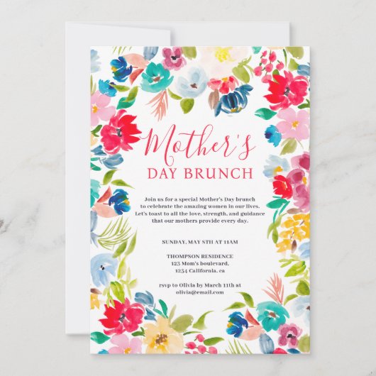 Boheems Rood Blauw Bloemen waterverf moederdag Kaart (Voorkant)