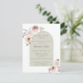 Boheems Roos Boog Huwelijksrepetitie Diner Kaart (Staand voorkant)