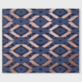 Boheems Roos Gold Navy Blue Ikat Pattern Cadeaupapier (Vlak)