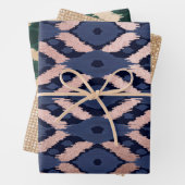 Boheems Roos Gold Navy Blue Ikat Pattern Inpakpapier Vel (In situ)