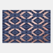 Boheems Roos Gold Navy Blue Ikat Pattern Inpakpapier Vel (Voorkant)
