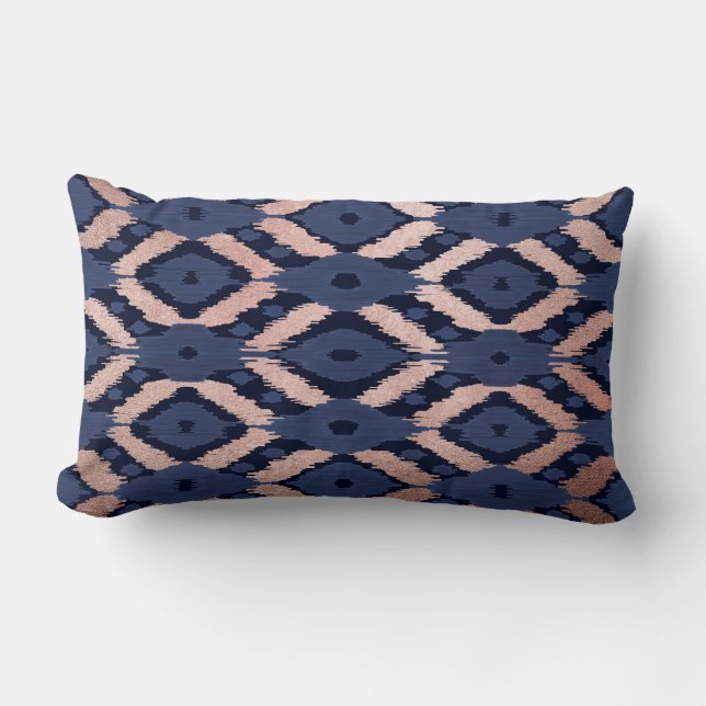 Boheems Roos Gold Navy Blue Ikat Pattern Kussen (Voorkant)
