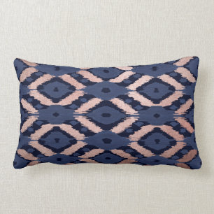 Boheems Roos Gold Navy Blue Ikat Pattern Kussen