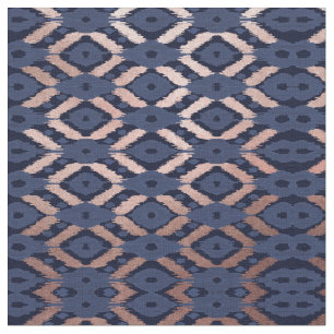 Boheems Roos Gold Navy Blue Ikat Pattern Stof
