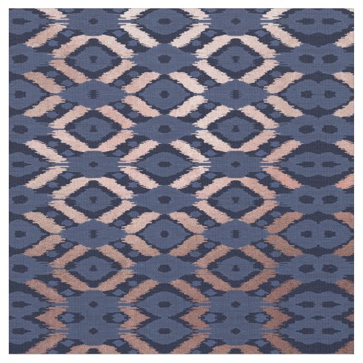 Boheems Roos Gold Navy Blue Ikat Pattern Stof (Close Up)