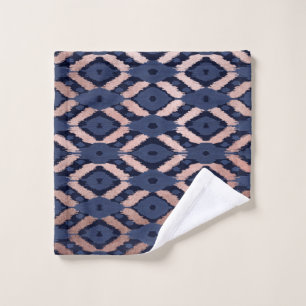 Boheems Roos Gold Navy Blue Ikat Pattern Washandje