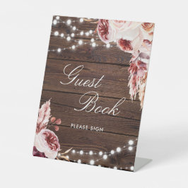 Boheems Roos Rustiek Hout Gastenboek teken Reclamebord Met Voetstuk