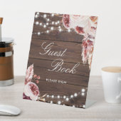 Boheems Roos Rustiek Hout Gastenboek teken Reclamebord Met Voetstuk (Insitu)