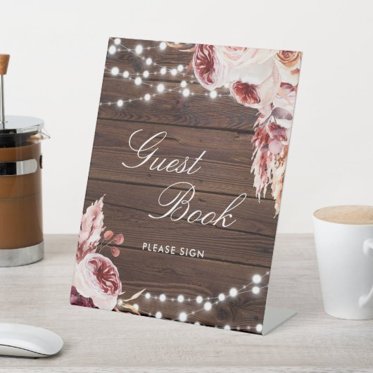 Boheems Roos Rustiek Hout Gastenboek teken Reclamebord Met Voetstuk (Insitu)