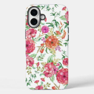 Boheems roze koraal groene waterverf rozen iPhone 16 plus hoesje