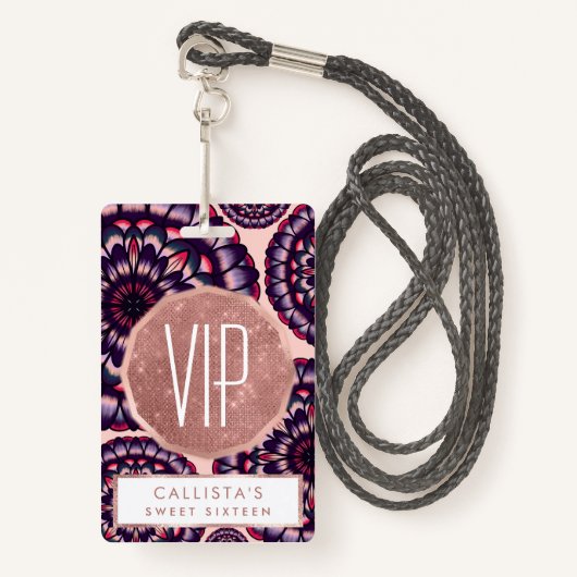 Boheems Roze Paarse Geschilderde Acrylbloemen Badge (Voorkant met draagriem)