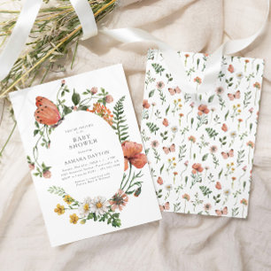 Boheems Wildflower Butterfly Baby shower Kaart