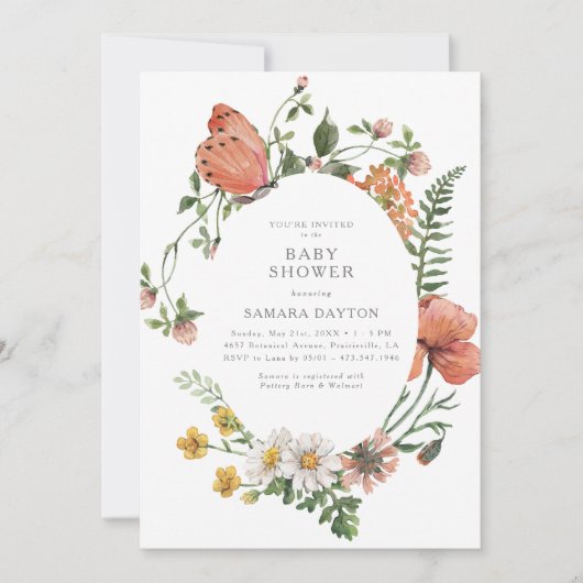 Boheems Wildflower Butterfly Baby shower Kaart (Voorkant)