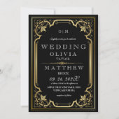 Boheems Zwart Goud  Fotobruiloft Kaart (Voorkant)