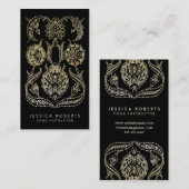 Boheems Zwart Goud Look Modern Floral Visitekaartje (Voorkant / Achterkant)