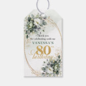 Boheemse 80e verjaardag Stof Groen Blad Tag Cadeaulabel (Voorkant)